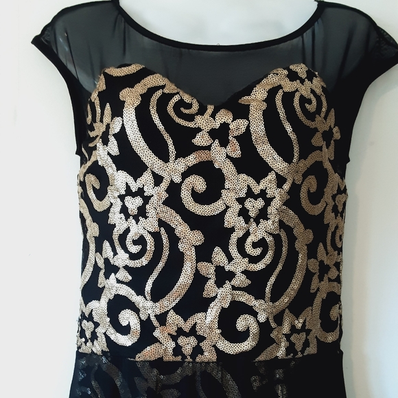 Weissman Elegant Long Black & Gold Sequin Dance Costume - Picture 2 of 11